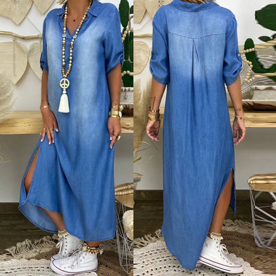 CARIN™|Lång klänning i jeansstil