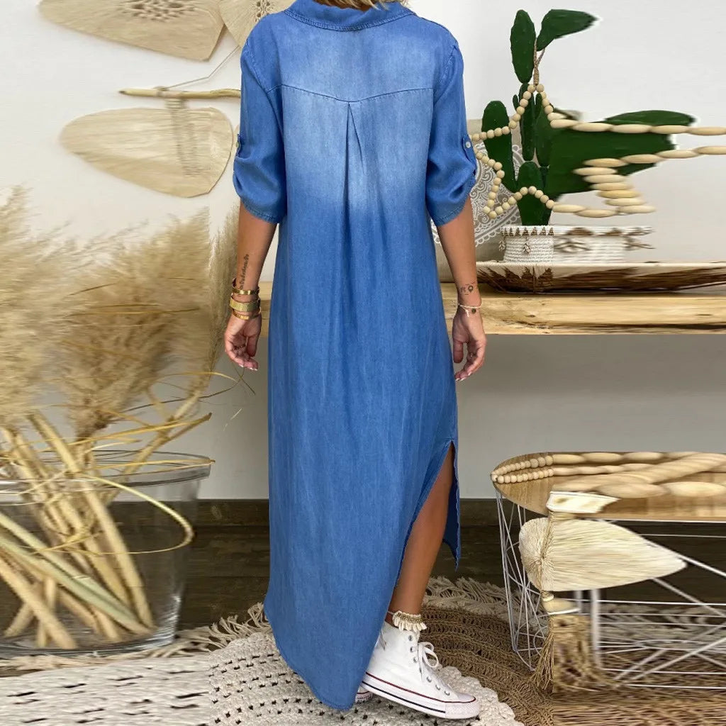CARIN™|Lång klänning i jeansstil